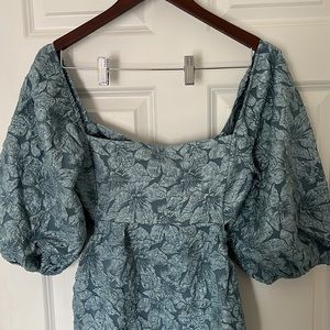 Dusty Blue puff sleeve floral dress
